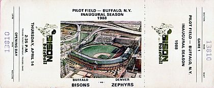 Ticket from inaugural game at Pilot Field in Buffalo, April 1988