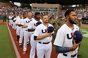 USA Baseball Olympic Team Hosts NC Guard Soldiers (6738257)