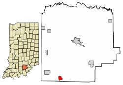 Location of Fredericksburg in Washington County, Indiana.