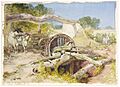 Watercolour painting titled 'Persian wheel near Amritsar', painted in 1864–65 by William Simpson