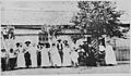"Hovey's Dance Hall at Clifton, Arizona. Taken 1884. Anton Muzzonvich next to tree." - NARA - 530935