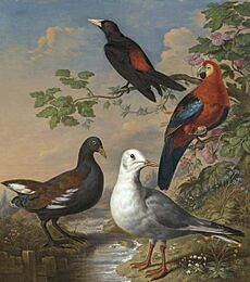 A Moorhen A Gull A Scarlet Macaw and Red-Rumped A Cacique By A Stream in a Landscape by Philip Reinagle