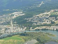 Aerial view of central Port Alberni and the mouth of the Somass River