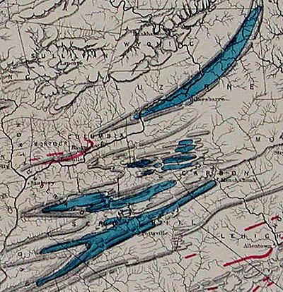 Anthracite coalfields on 1872 PA map