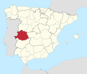 Map of Spain with Province of Cáceres highlighted