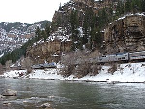 California Zephyr--Eastbound meets Westbound in Glenwood Canyon
