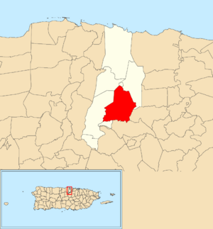Location of Maricao within the municipality of Vega Alta shown in red