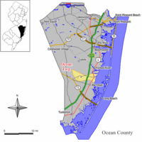 Map of Ocean Township in Ocean County. Inset: Location of Ocean County highlighted in the State of New Jersey.