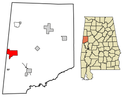 Location of Pickensville in Pickens County, Alabama.