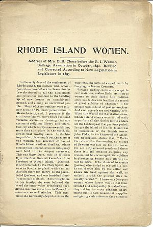 Rhode Island Women Address of Mrs. E.B. Chace Before the Rhode Island Woman Suffrage Association in October 1891