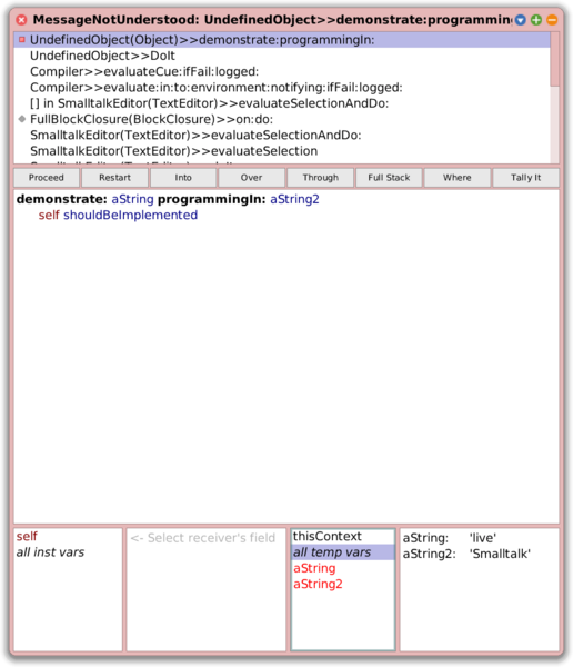 Squeak Debugger Define demonstrate-programmingIn-