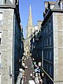St Malo - view up street from on the ramparts, to the cathedral