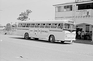 Student Action for Aborigines bus outside the Hotel Bogabilla in February 1965