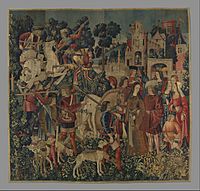 The Unicorn is Killed and Brought to the Castle (from the Unicorn Tapestries) MET DP118989