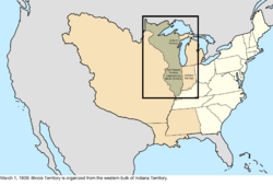 Map of the change to the United States in central North America on March 1, 1809