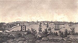 View of Sydney NSW engraved frontpiece to 1820 2nd ed. of W.C. Wentworth's A Statistical, Historical & Political Description of NSW by J.W. Lewin in ML book 991W