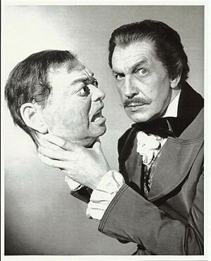 Vincent Price holding replica of Peter Lorre's head