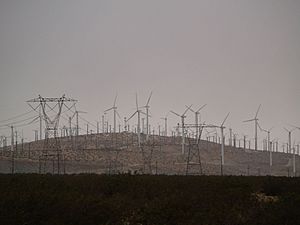 Wind turbines and power lines in Whitewater, California