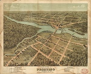 Bird's eye view of Peshtigo, Wisconsin Sept. 1871. LOC 93681235