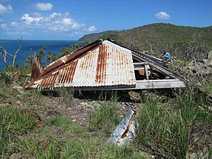 Collapsed structure near apex of signal hill from W (2011).jpg