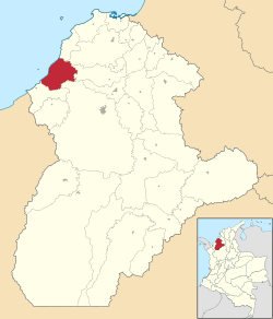 Location of the municipality and town of Puerto Escondido, Córdoba in the Córdoba Department of Colombia.