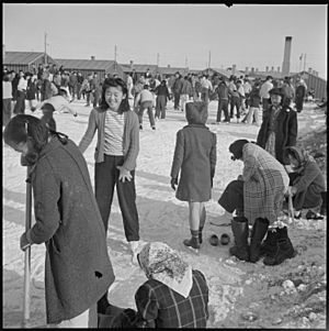 Heart Mountain Relocation Center, Heart Mountain, Wyoming. Residents of Japanese ancestry, at the H . . . - NARA - 539235
