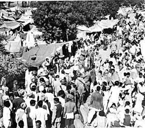 Lady Mountbatten among the Hindu evacuees at the Punjab Scouts Camp, Layallpur during partition of India
