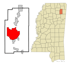 Location of Tupelo in Lee County