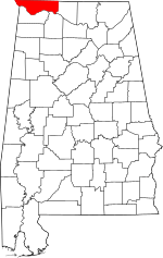 Map of Alabama highlighting Lauderdale County