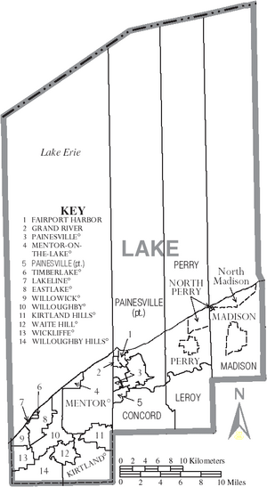 Map of Lake County Ohio With Municipal and Township Labels
