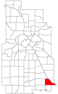 Location of Minnehaha within the U.S. city of Minneapolis