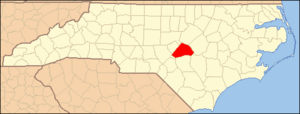 North Carolina Map Highlighting Harnett County