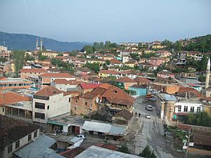 The center of Peshkopi as seen from the road into the neighborhood of Dobrovë.