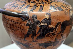 Pittore del louvre E739, hydria ricci, etruria (artigiani da focea), dalla banditaccia, 530 ac. ca., ercole all'olimpo su quadriga con ebe 1