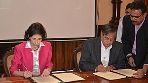 Sekhar Basu and CERN Director-General Dr. Fabiola Gianotti signed agreement for India to be an Associate Member of CERN. November 2016