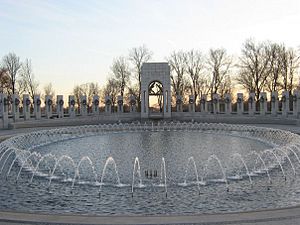 View of the World War II Memorial in Washington, D.C. from the "Atlantic" arch of the memorial.