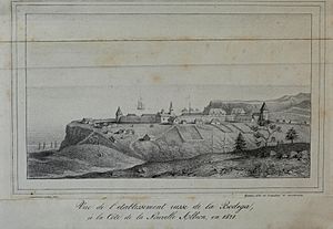 Vue de l’etablissement russe de la Bodega, à la Côte de la Nouvelle Albion, en 1828
