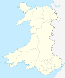 Map of Wales with red dot showing location of Taffs Well Thermal Spring