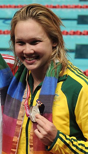 XIX Commonwealth Games-2010 Delhi Winners of (Women `s) 400m Swimming Freestyle, Kylie Palmer of Australia (Silver) .jpg