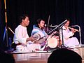 A group of musicians and instruments at Jagoi, the Manipuri dance