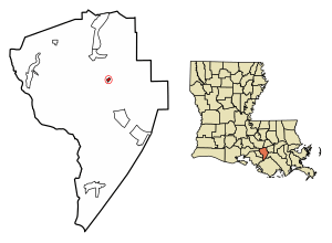 Location of Napoleonville in Assumption Parish, Louisiana.