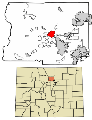 Location of the Lazy Acres CDP in Boulder County, Colorado.