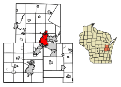 Location of Appleton in Outagamie, Calumet, and Winnebago Counties, Wisconsin