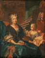 Charlotte Aglaé d'Orléans (future Duchess of Modena) in 1733 with her daughter overlooked by a portrait of her husband by then Hereditary Prince by Nicolas de Largillière