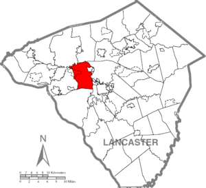 Map of Lancaster County highlighting East Hempfield Township