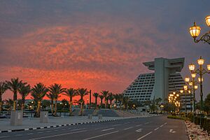 Entrance to iconic Sheraton Hotel in Doha, Qatar