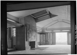 Historic American Buildings Survey Marvin Rand, Photographer September 1965 LIVING ROOM (View Southwest) - Hollyhock House, 4800 Hollywood Boulevard, Los Angeles, Los Angeles HABS CAL,19-LOSAN,28-10