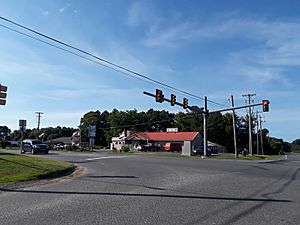 Intersection in Wattsville with diner and businesses