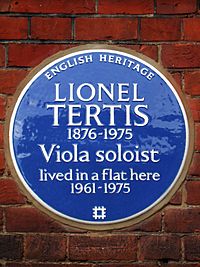 Lionel Tertis 1876-1975 viola soloist lived in a flat here 1961-1975