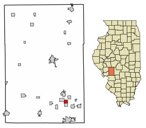 Location of Benld in Macoupin County, Illinois.
